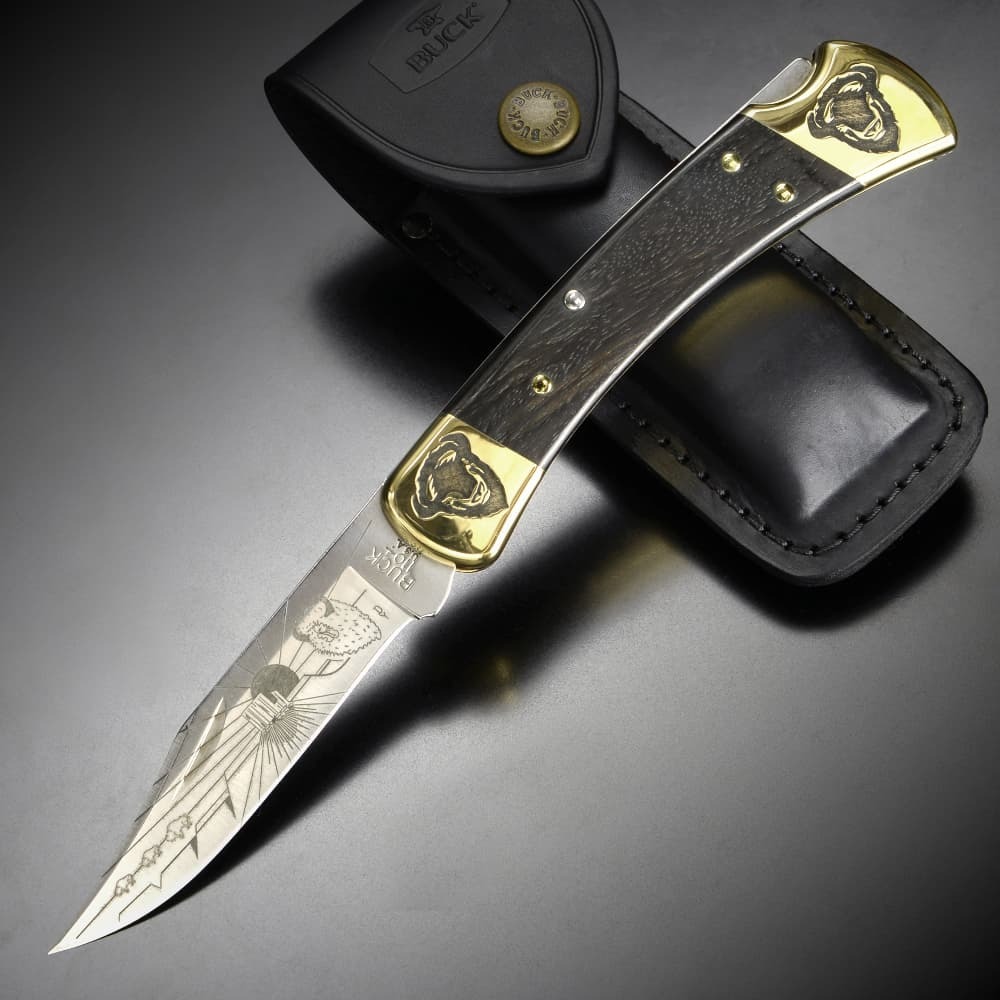 BUCK 折りたたみナイフ 110 限定品 イエローホースカスタム バッファロー刻印 バックナイフ Folding Hunter