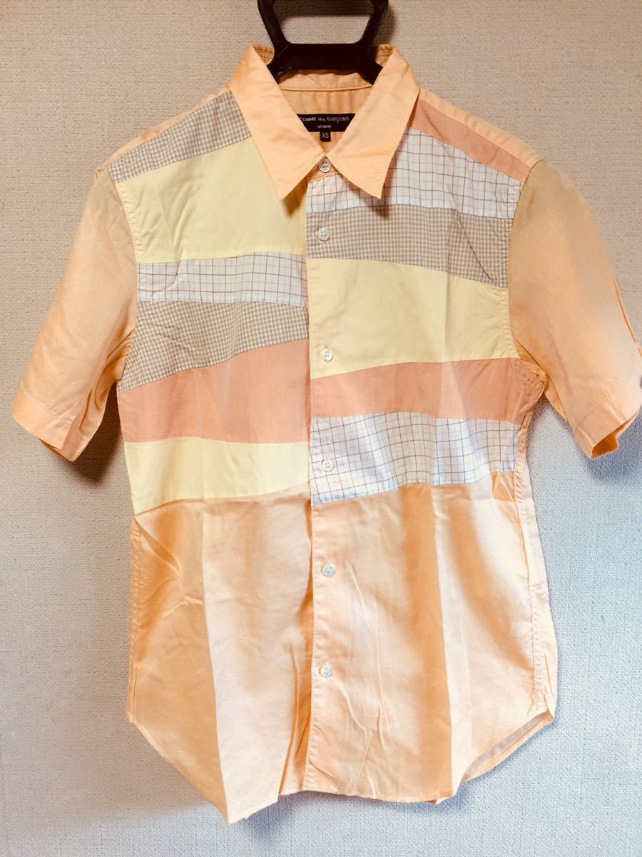  Comme des Garcons Homme orange patchwork short sleeves shirt XS size COMME des GARCONS HOMME Comme des Garcons Garcon Homme blouse 