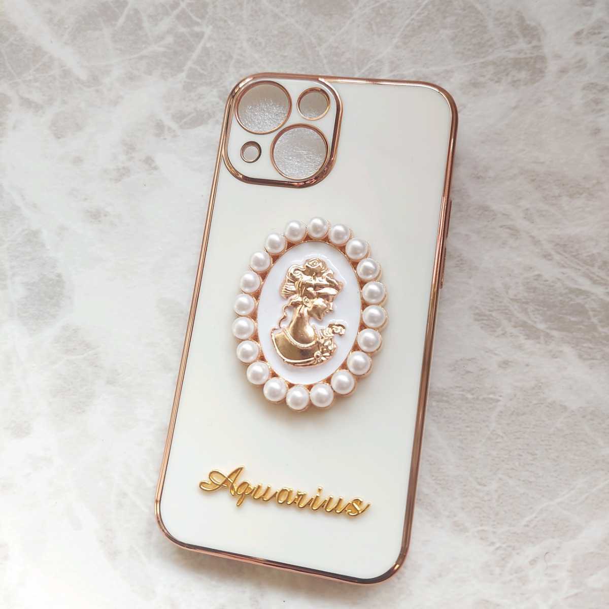 iPhone13mini case white pearl cameo case plating manner 