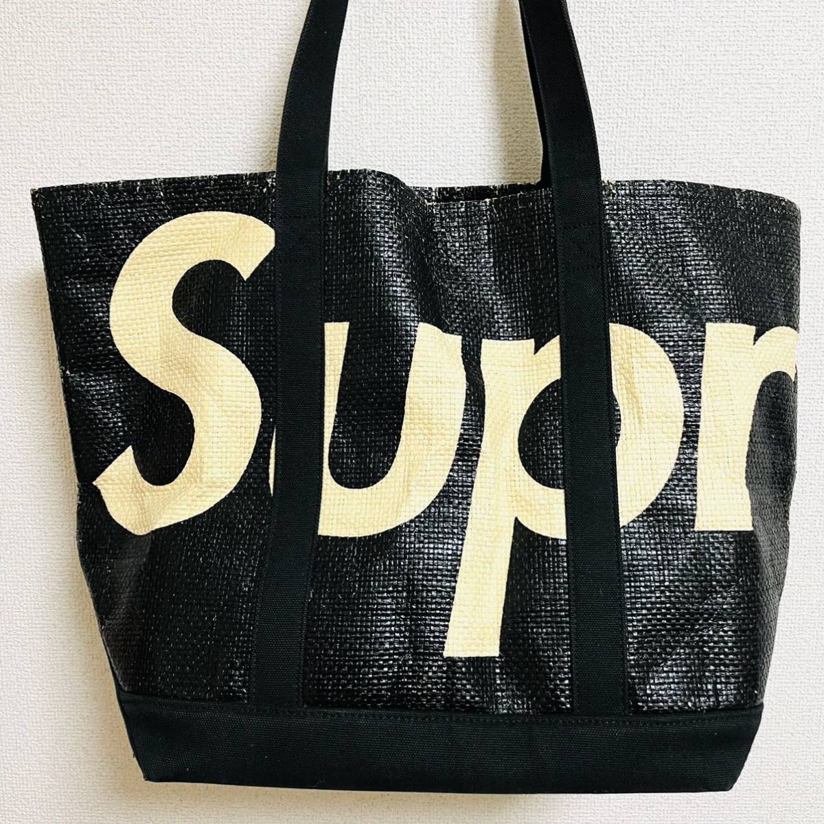 Supreme Raffia Tote Bag Black White 20ss 黒 白 ラフィア トート バッグ ビッグロゴ デカロゴ 手提げバッグ ボックスロゴ_画像1