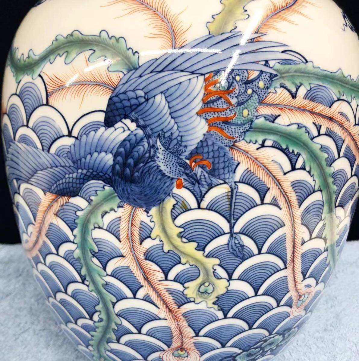 随心堂 鍋島焼 色絵鳳凰図絵花瓶 忠山作 時代物 工芸品 陶芸 日本の 