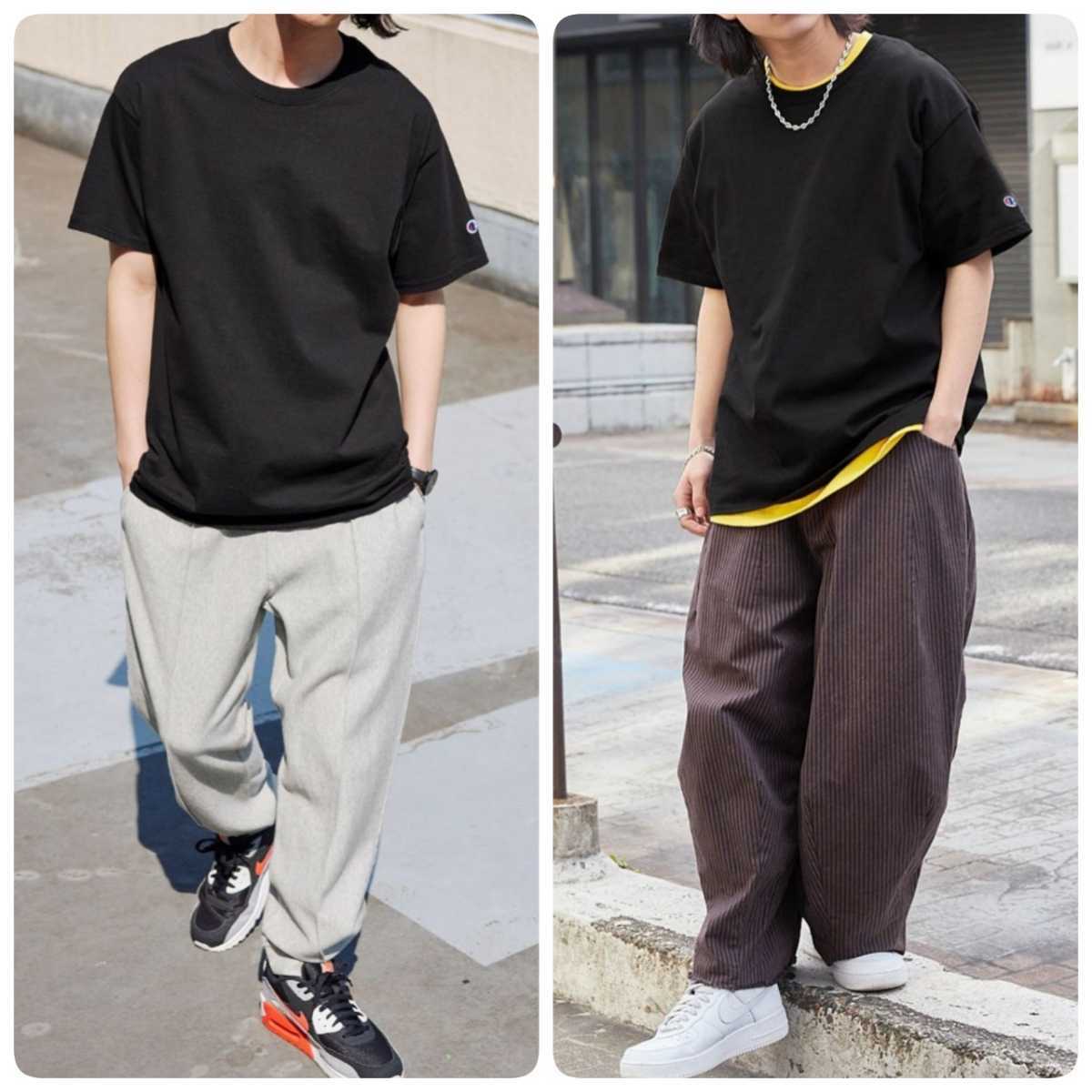 新品未使用 チャンピオン 無地 クルーネック Tシャツ 黒 ２枚セット Mサイズ champion t425_画像3