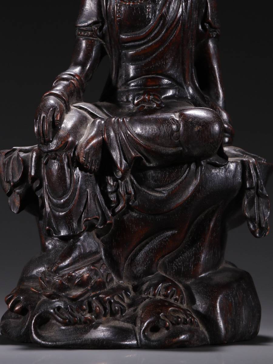 徳】旧家蔵出『清 仏教古美術 紫檀木彫り 観音菩薩仏像』古美術 徳】旧家蔵出『清 仏教古美術 紫檀木彫り 観音菩薩仏像』古美術
