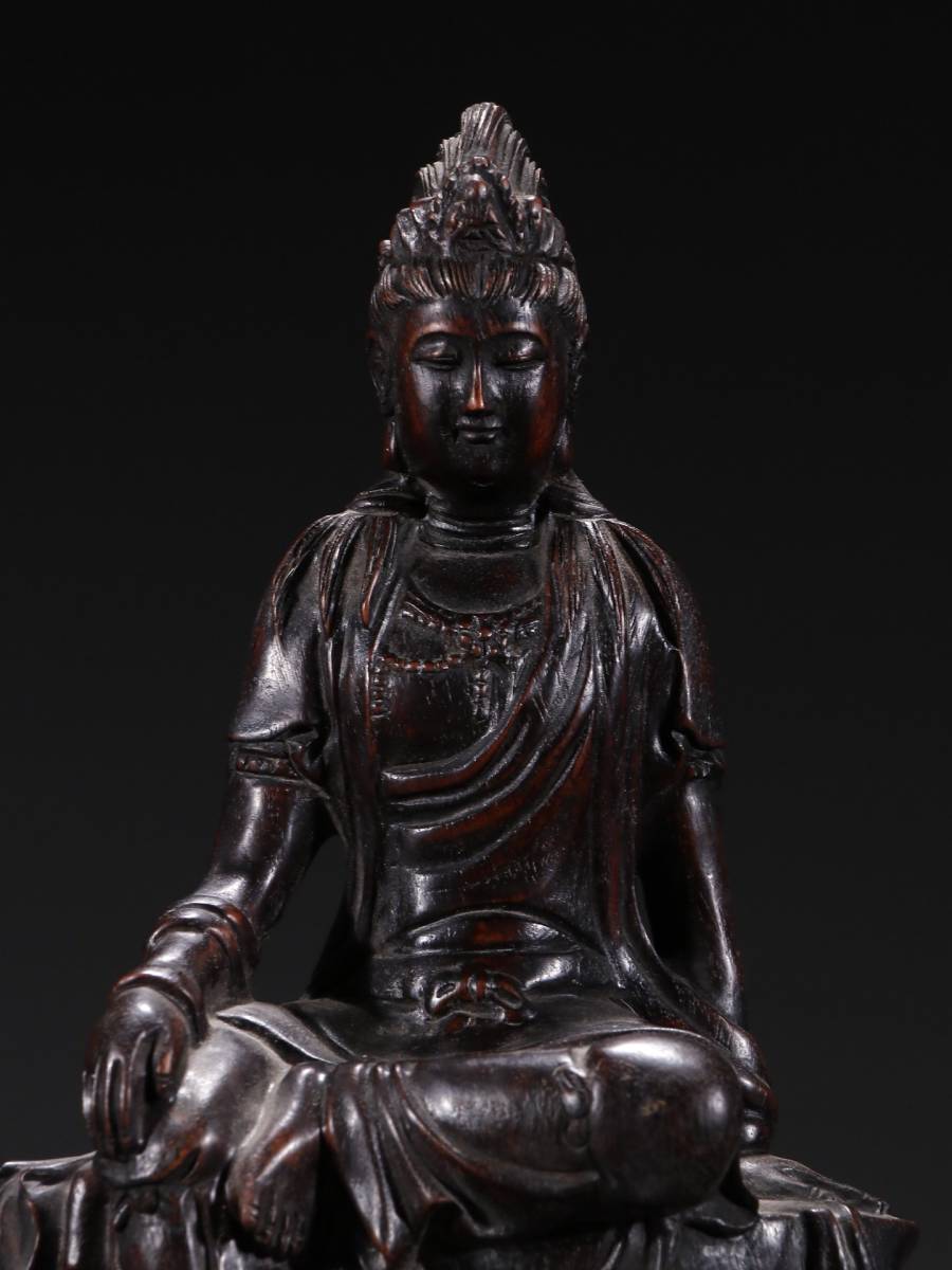 徳】旧家蔵出『清 仏教古美術 紫檀木彫り 観音菩薩仏像』古美術 徳】旧家蔵出『清 仏教古美術 紫檀木彫り 観音菩薩仏像』古美術