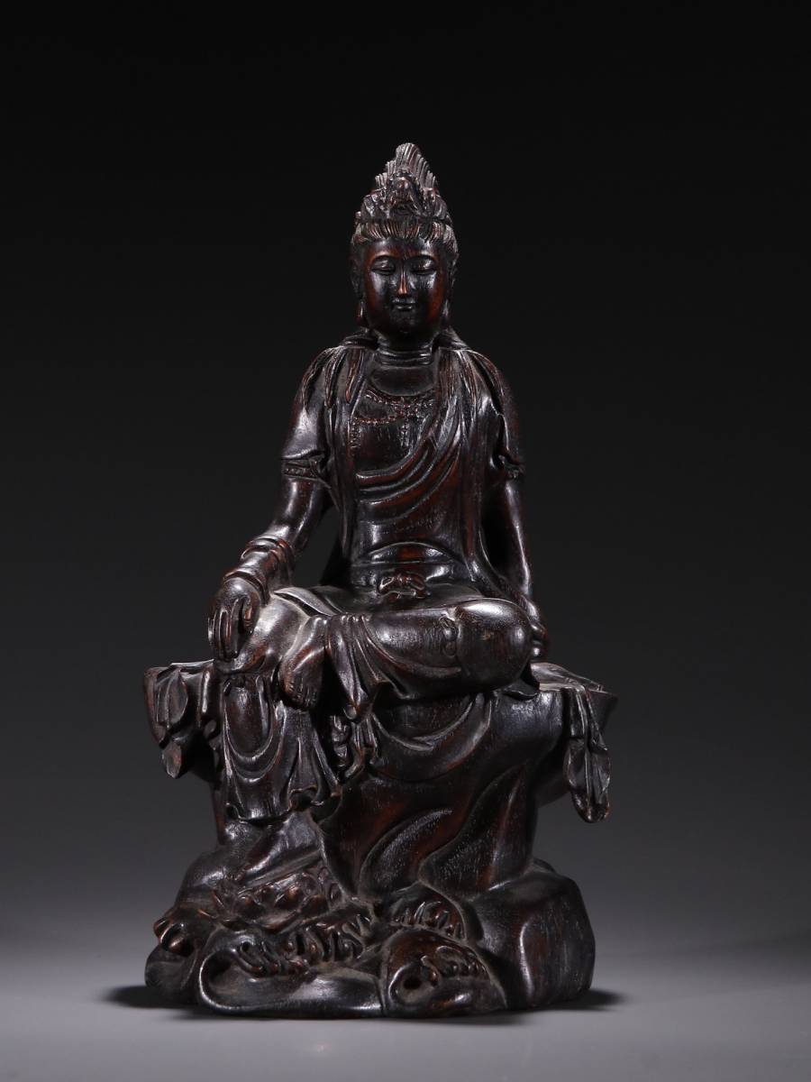徳】旧家蔵出『清 仏教古美術 紫檀木彫り 観音菩薩仏像』古美術 徳】旧家蔵出『清 仏教古美術 紫檀木彫り 観音菩薩仏像』古美術