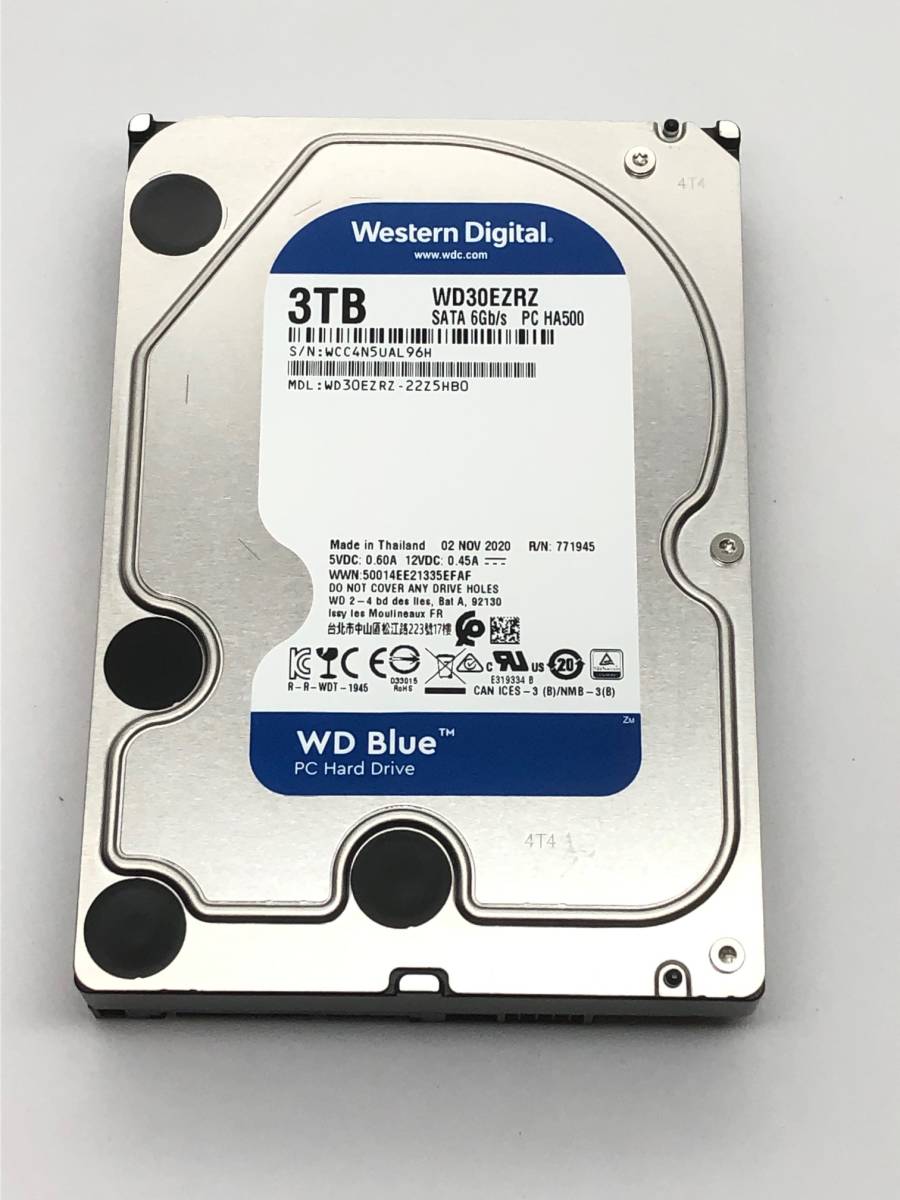 【送料無料】　★ ３ＴＢ ★　WD30EZRZ　【使用時間：148ｈ】　Western Digital Blue　3.5インチ 内蔵 HDD　SATA600/5400rpm WD/青 稼働少_画像1