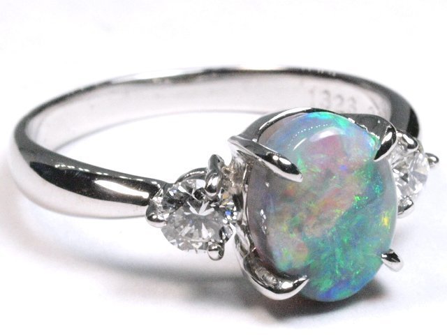 Y7846☆Pt900 天然 ブラックオパール1.323ct ダイヤモンド0.20c リング