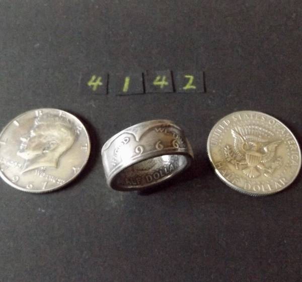 22号　コインリング　アメリカ ケネディー 50セント銀貨　手作り品 　 　(4142）送料無料 ケネディーの横顔きれいに見れます。_画像1