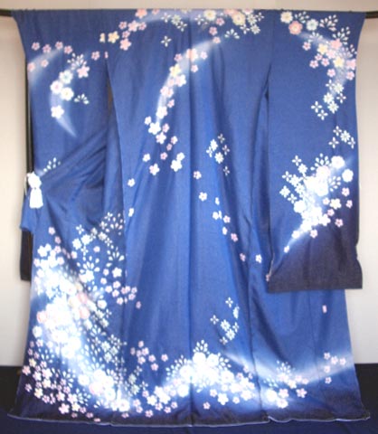 [ new goods ][ japanese silk ] domestic production aperture stop long-sleeved kimono floral print blue coming-of-age ceremony kimono silk graduation ceremony wedding party . equipment gorgeous on goods unused simplified total aperture stop 