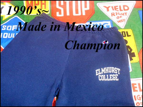 ★オススメ★Mexico製メキシコ製Championチャンピオンビンテージカレッジプリントスウェットパンツダークネイビー濃紺M90年代90sトリコタグ_《 1990s~ Champion 》