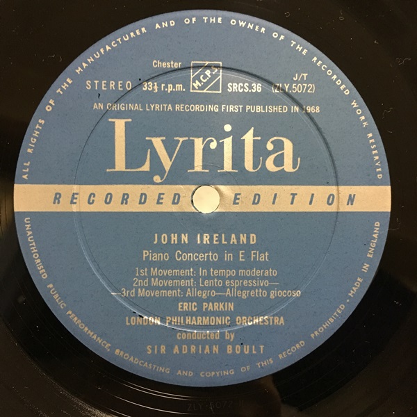 LYRITA SRCS-36 アイアランド ピアノ協奏曲他 / Ireland, Piano Concerto etc, Boult, Decca-Press, Audiophile, Grooved!!_画像3