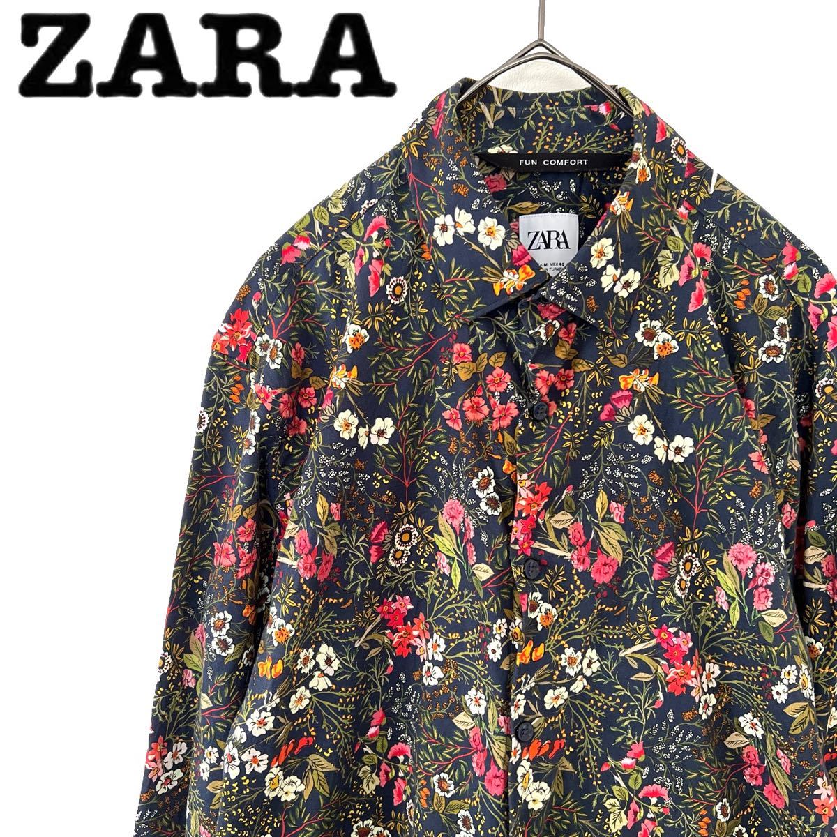 Paypayフリマ Zara ザラ 花柄 ボタニカル メンズ シャツ M 長袖 柄シャツ フラワー