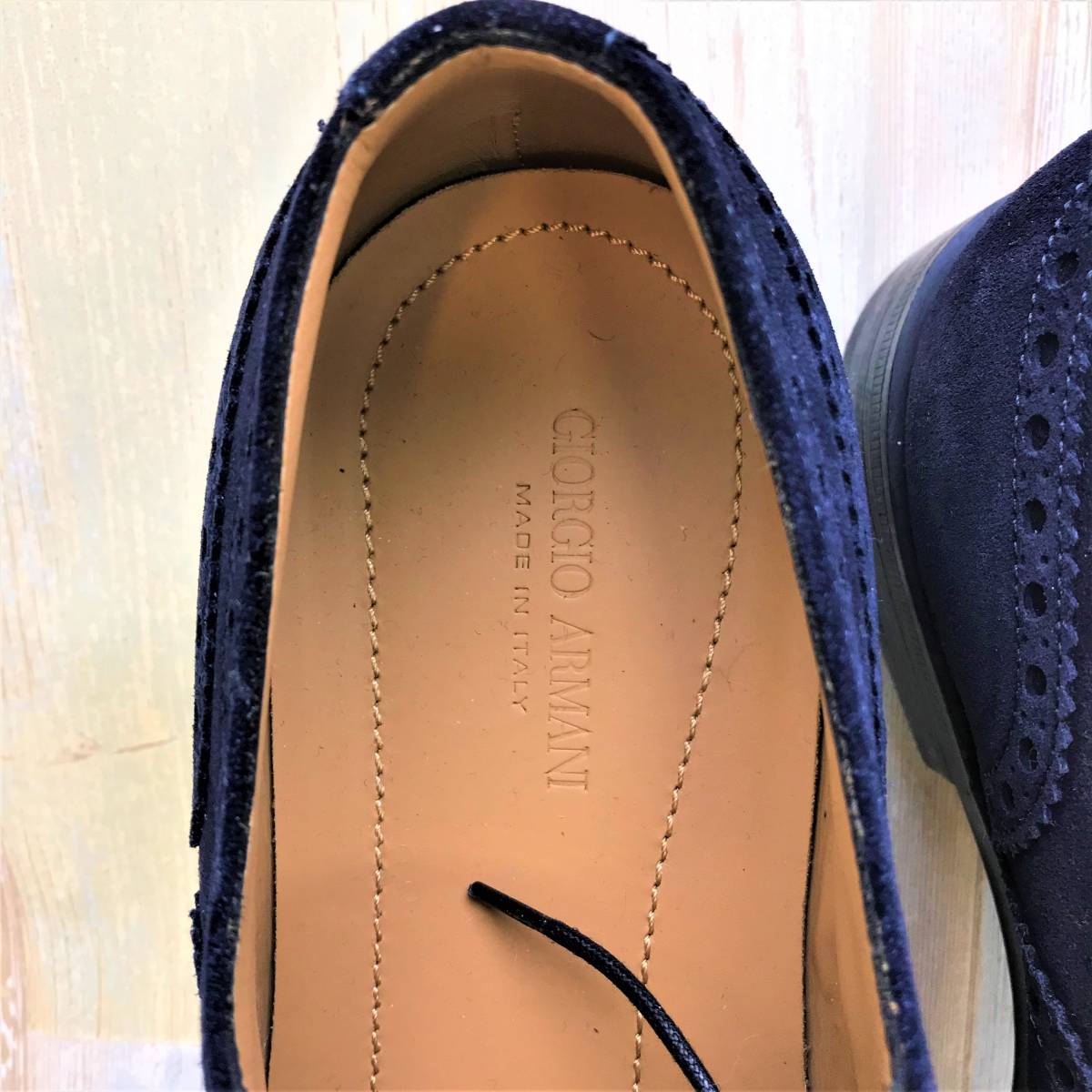  new goods *GIORGIO ARMANIjoru geo Armani wing chip suede shoes shoes navy navy blue color leather * approximately 24.5cm US6.5 size 40.5