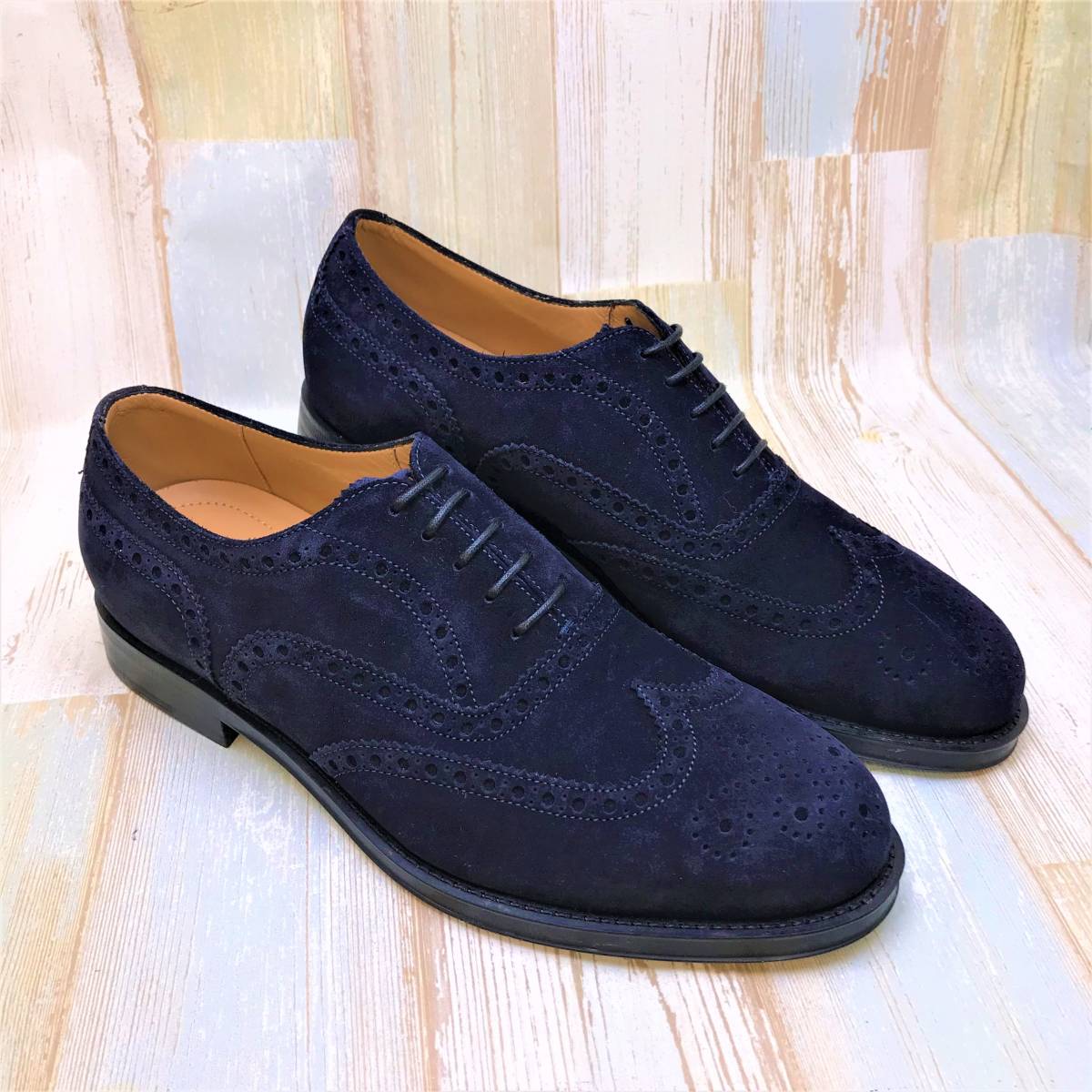  new goods *GIORGIO ARMANIjoru geo Armani wing chip suede shoes shoes navy navy blue color leather * approximately 24.5cm US6.5 size 40.5