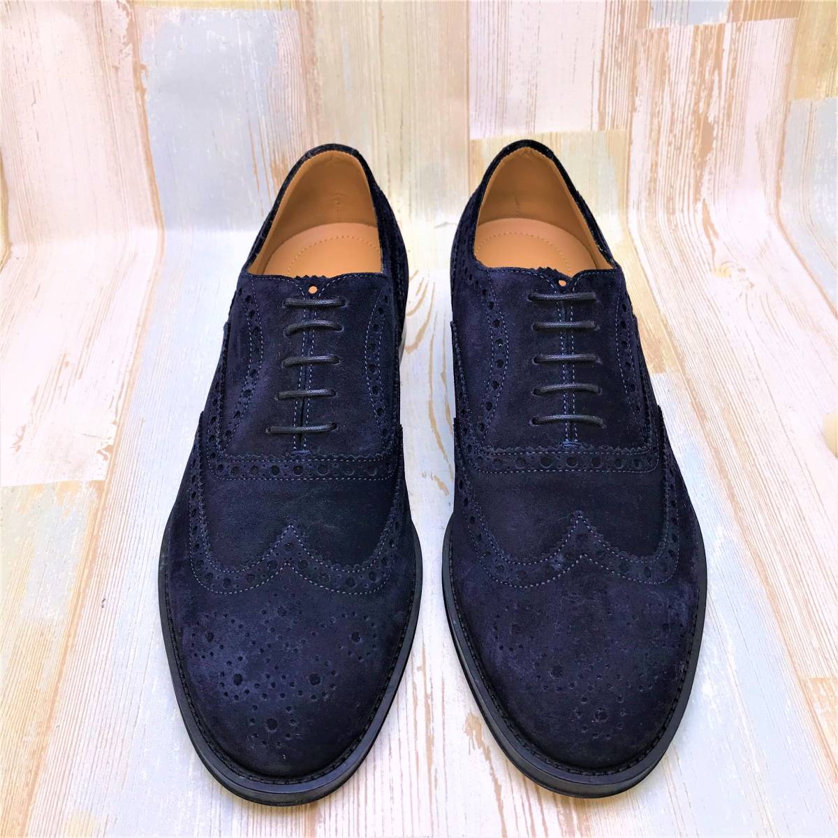  new goods *GIORGIO ARMANIjoru geo Armani wing chip suede shoes shoes navy navy blue color leather * approximately 24.5cm US6.5 size 40.5