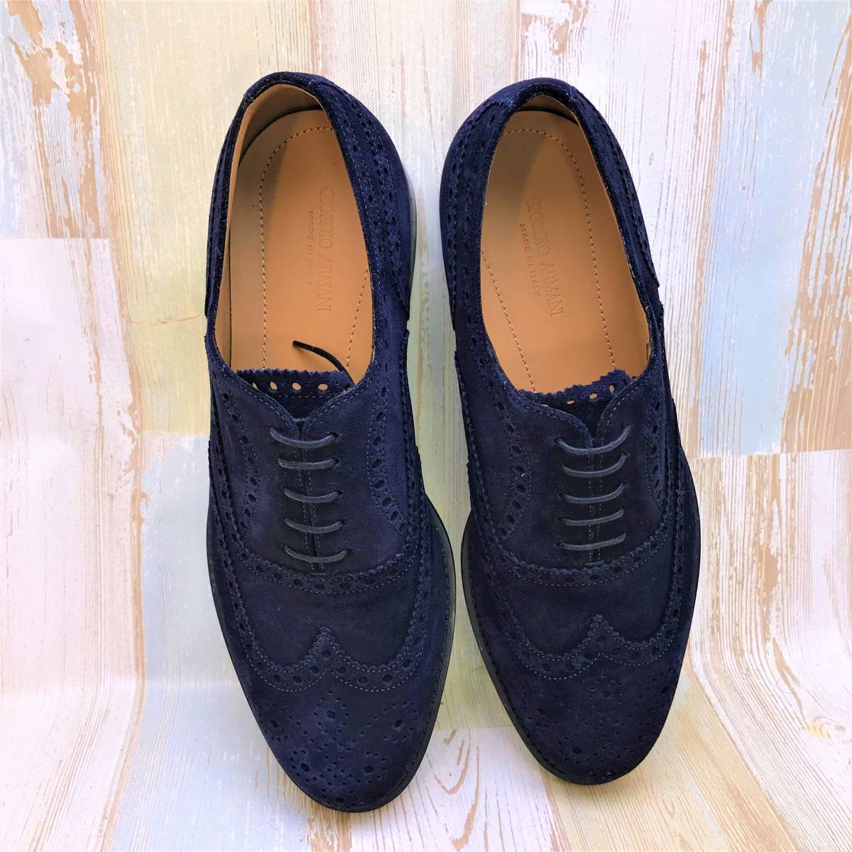  new goods *GIORGIO ARMANIjoru geo Armani wing chip suede shoes shoes navy navy blue color leather * approximately 24.5cm US6.5 size 40.5