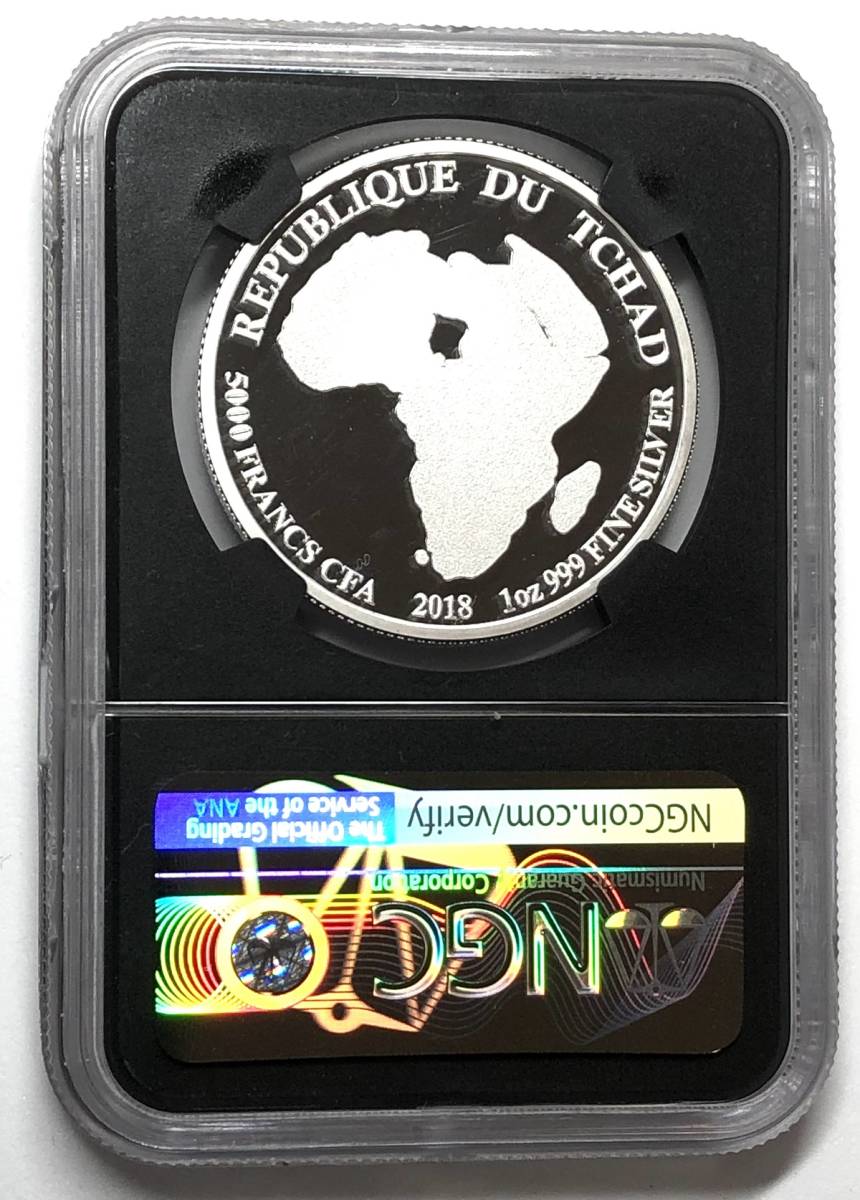 【1円スタート 百獣の王 最高鑑定 FDI】 2018年 チャド アフリカライオン 5000フラン 銀貨 NGC PF70UC 初日発行 人気 稀少 シルバー コイン_画像3