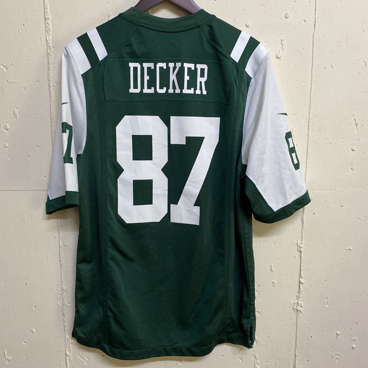 NFL NIKE ナイキ アメフト アメリカンフットボール ゲームシャツ ユニフォーム ニューヨークジェッツ S DECKER 87 古着