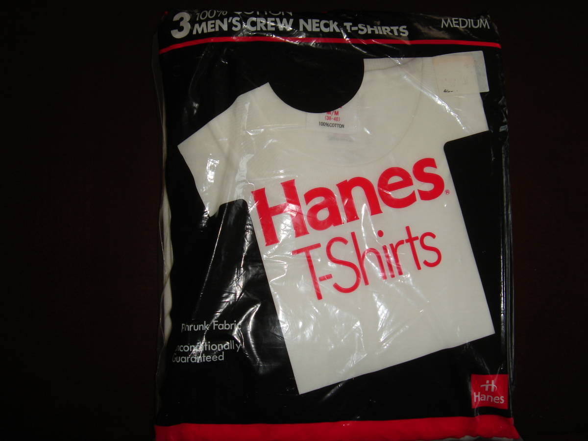 【新品】デットストック Hanes ヘインズ　コットン 3枚パック Tシャツ Mサイズ クルーネック 90年代 レア ビンテージ 無地