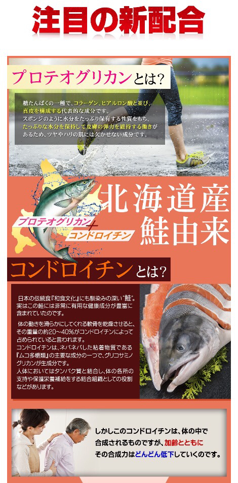 プロテオグリカン　北海道産 鮭由来 2型コラーゲン配合グルコサミン＋コンドロイチン＋MSM 約1ヵ月分_画像2