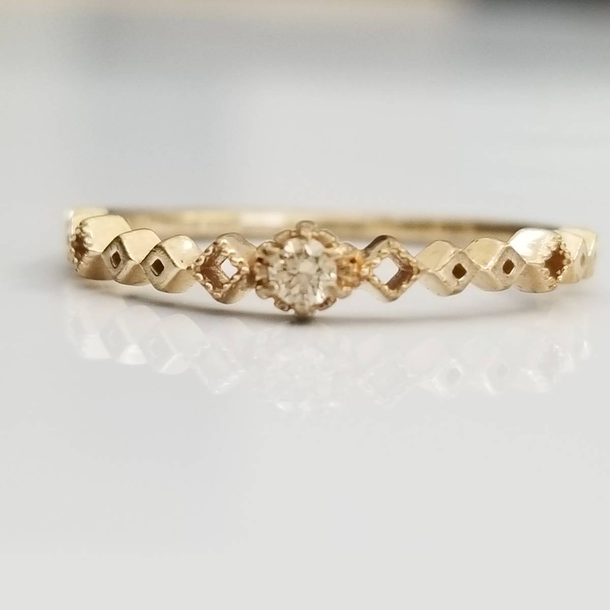 豪華!!ete☆K10☆天然ダイヤ0.03ct☆シンプルデザインリング☆9号 ...