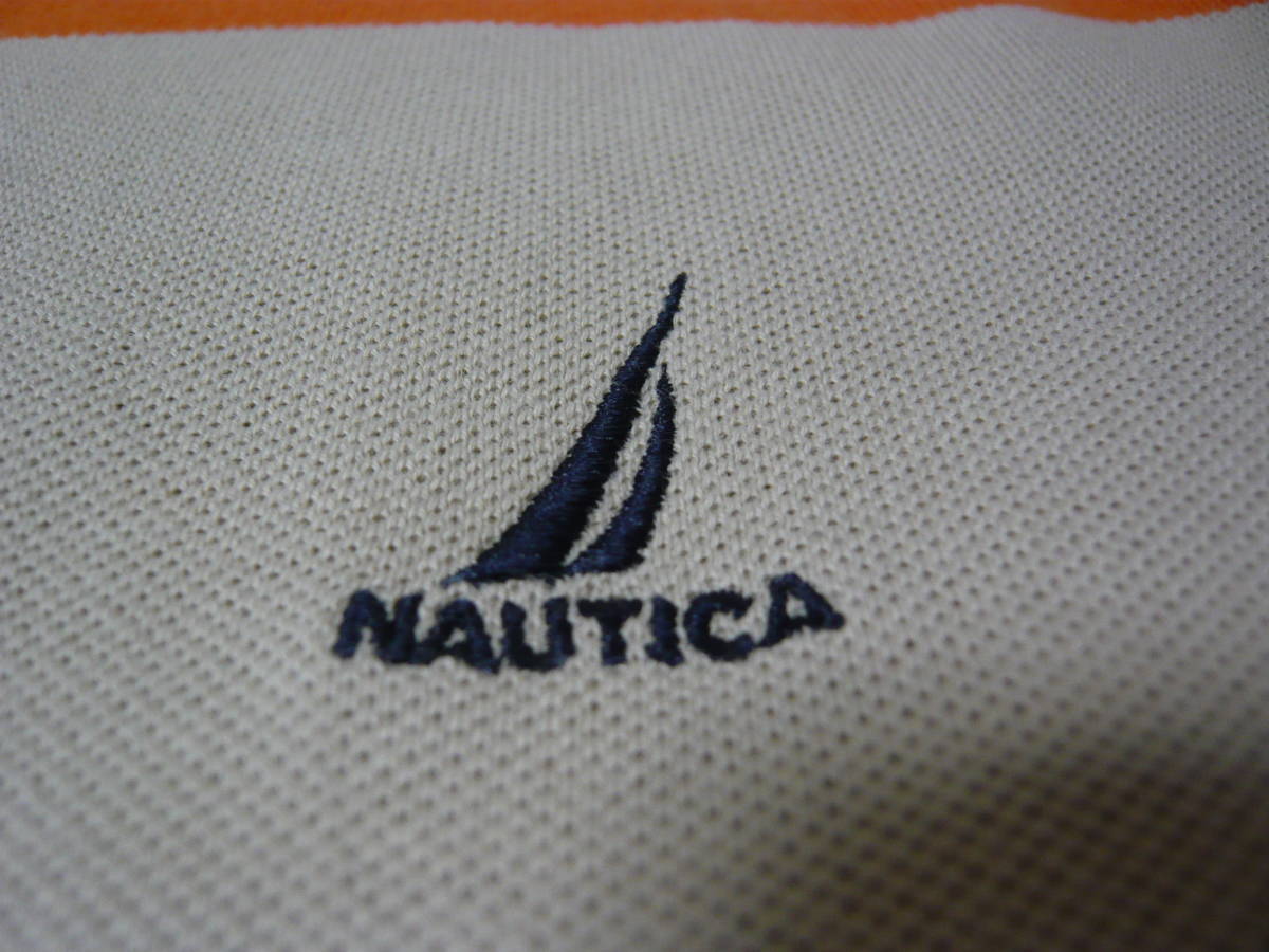 NAUTICA ノーティカ ノーチカ マリンボーダー 胸刺ロゴ カノコポロシャツ 鹿の子ポロシャツ オレンジ×ベージュ メンズS(日本M～L相当)_画像8