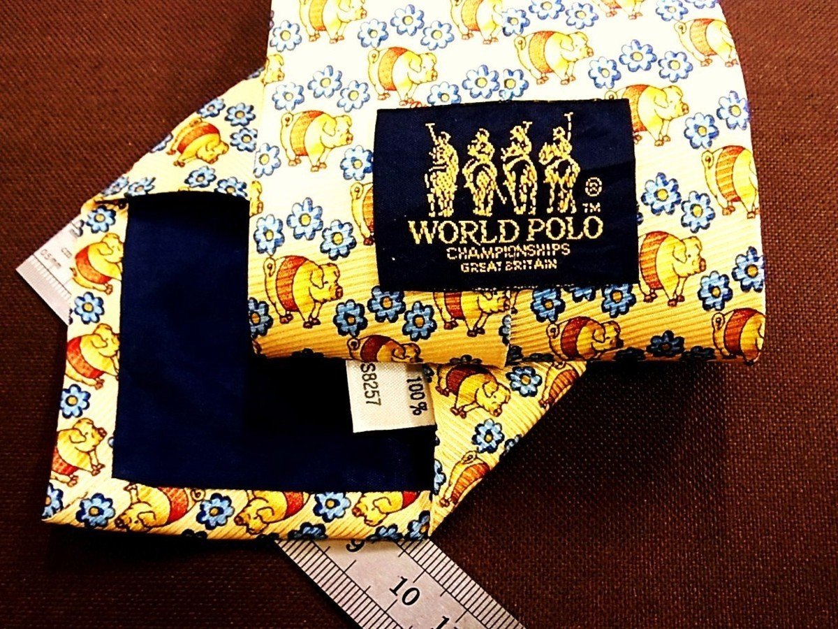 ♪22749C♪良品【花 ブタ 豚 柄】ワールドポロ【WORLD POLO】ネクタイ_画像2