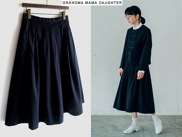 素敵でユニークな MAMA GRANDMA 定番 DAUGHTER 日本製 ネイビー 紺 1 フレアスカート チノプリーツスカート バックジップ グランマママドーター KATO`