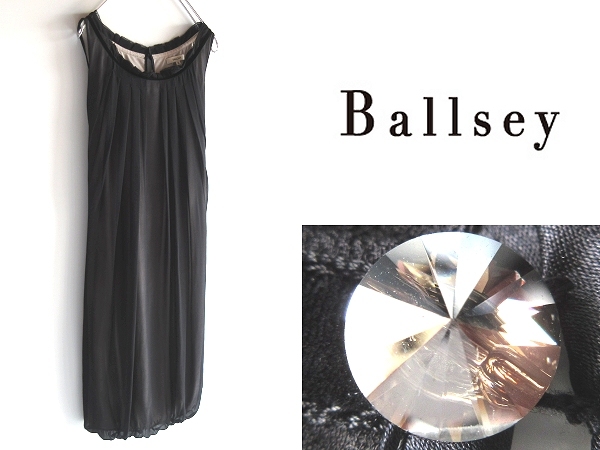 Ballsey ball ji. Tomorrowland velour ribbon belt attaching silk chiffon tuck no sleeve One-piece summer dress 38 black black 