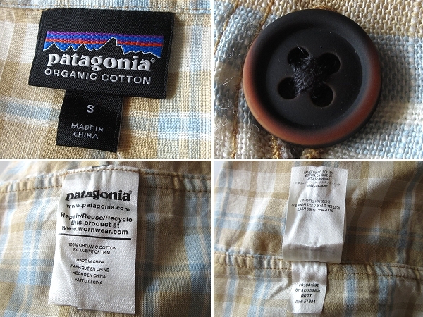 新品タグ付 Patagonia パタゴニア 2020SS ロゴピスネーム オーガニックコットン チェック スラブポプリン シャツ S ベージュ ライトブルー_画像9