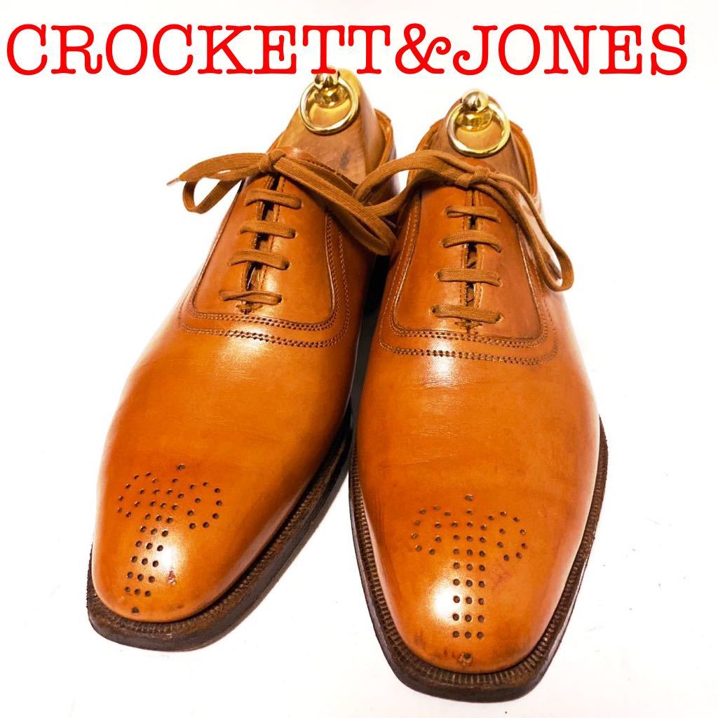 904.CROCKETT&JONES クロケットアンドジョーンズ ALBION ホールカット ビジネスシューズ メダリオン 革靴 ブラウン 6.5D