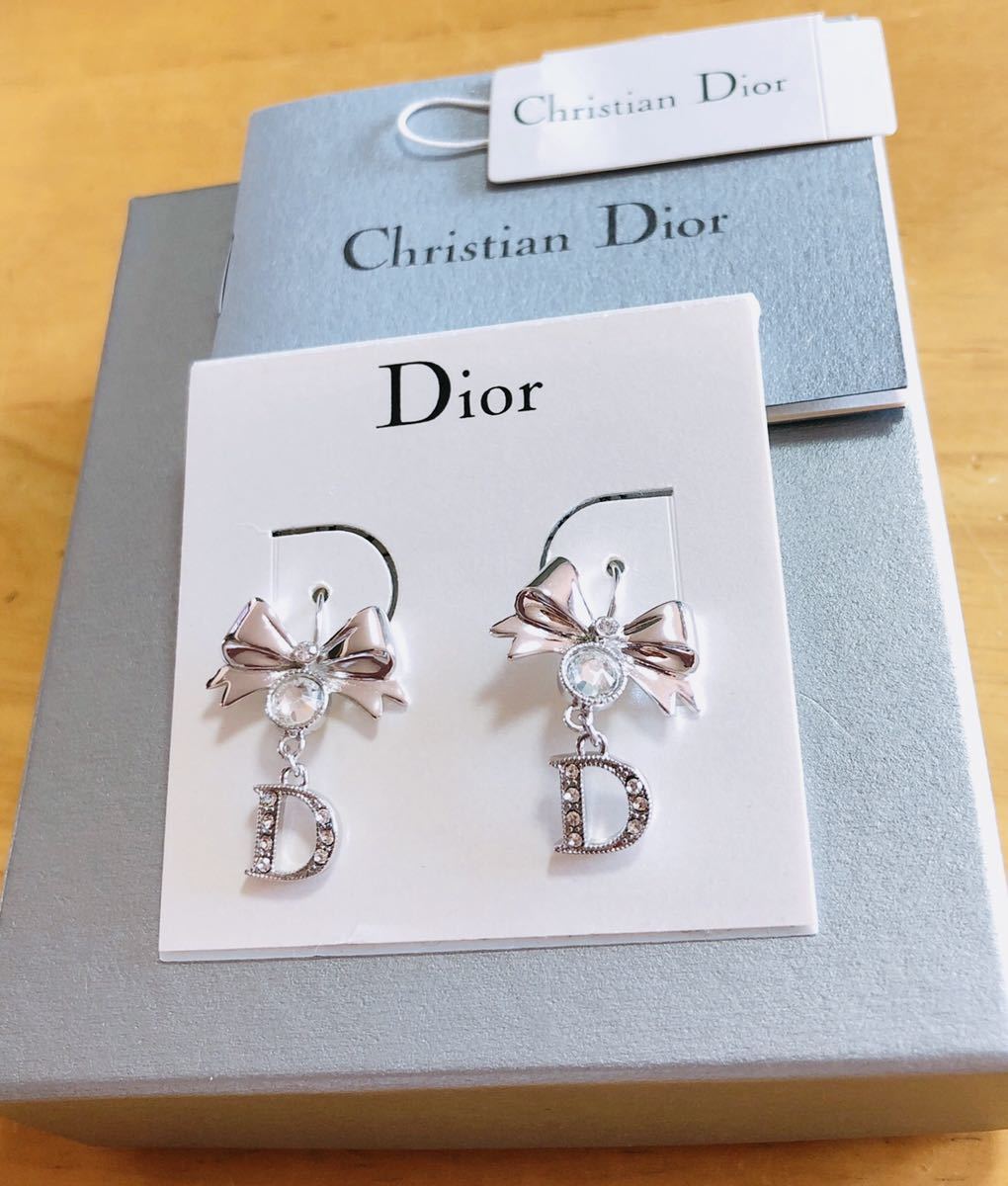 Christian Dior ディオール 揺れるピアス シルバー ロゴ リボン_画像1