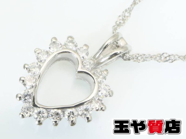 ダイヤ0.29ct オープンハート プラチナ スクリュー ネックレス 新品同様_画像1