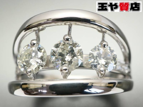 ダイヤ3P 1.0ct ムービング リング 13号 K18WG ホワイトゴールド 新品同様_画像1