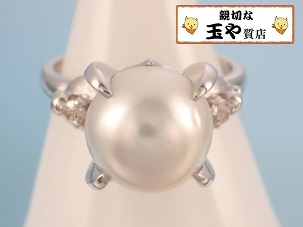 パール10ミリ ダイヤ0.06ct デザイン プラチナ リング 11号 1data