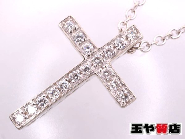 ポンテヴェキオ ダイヤ0.16ct クロス ネックレス 750 K18WG ホワイトゴールド_画像1