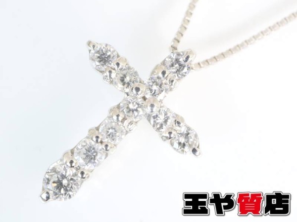 ダイヤ0.50ct クロス ペンダント ネックレス プラチナ 新品同様