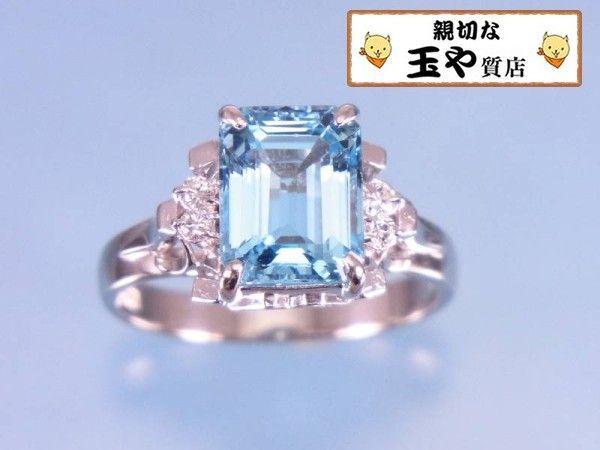 リング ブルートパーズ3.29ct ダイヤ0.08ct プラチナ 11号 新品同様_画像1