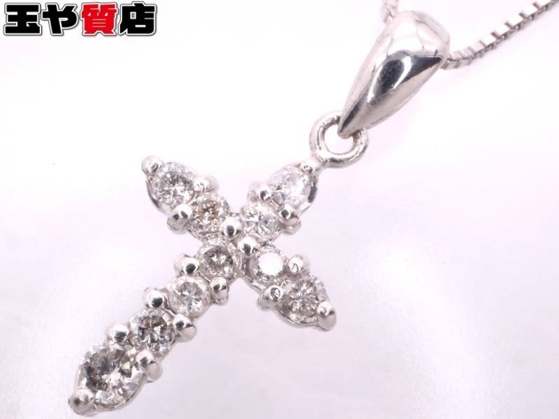 ダイヤ0.20ct クロス ペンダント ベネチアン ネックレス pt850 pt900 プラチナ_画像1