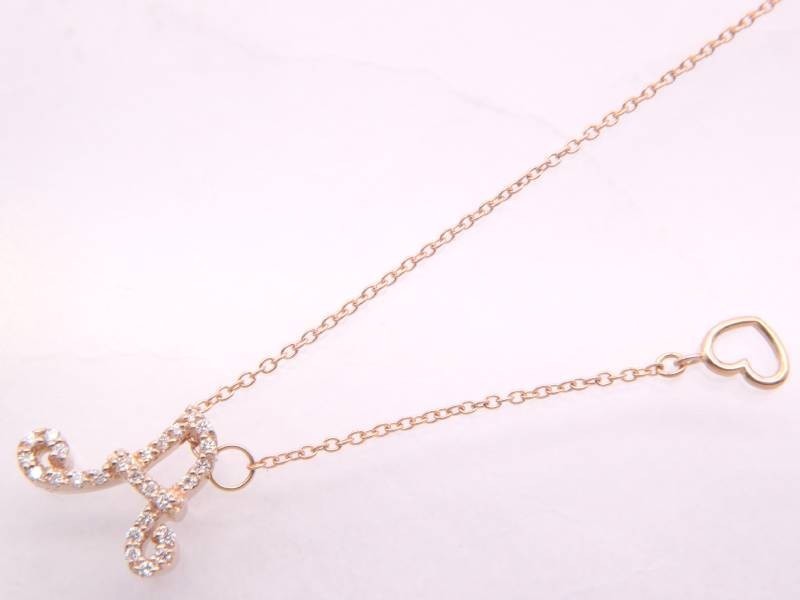  Ponte Vecchio beautiful goods Ponte Vecchio diamond 0.13ct initial A pendant necklace K18PG pink gold 