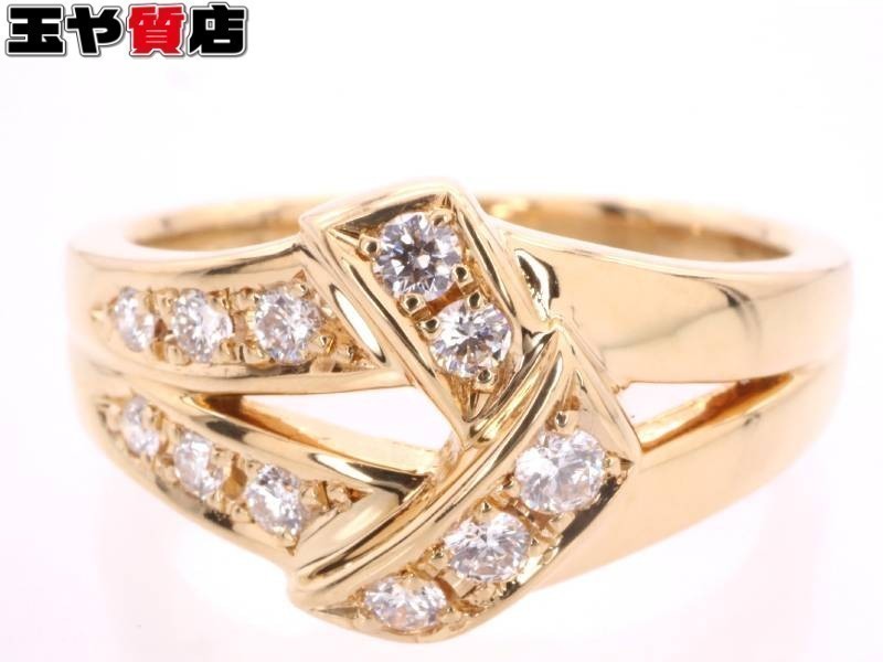 ポーラ 美品 ダイヤ0.17ct デザイン リング 13号 750 K18YG イエロー