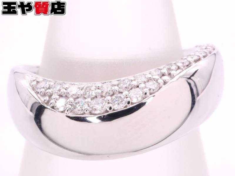 ポンテヴェキオ 美品 Ponte Vecchio ダイヤ0.19ct デザイン リング 9.5号 K18WG ホワイトゴールド 9401