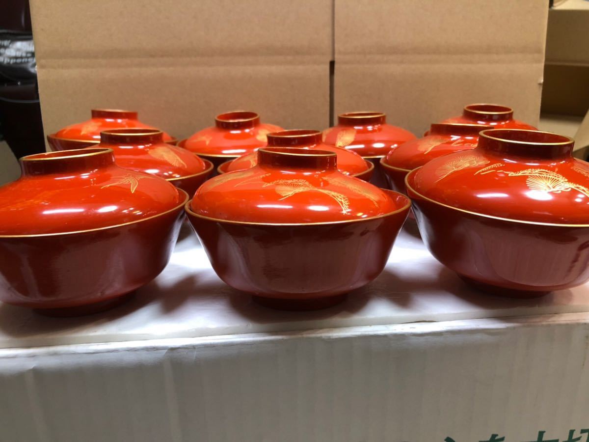 HG506 送料無料 古い 朱塗 漆器 木製 吸物椀 蓋付 木製漆塗り 金蒔絵