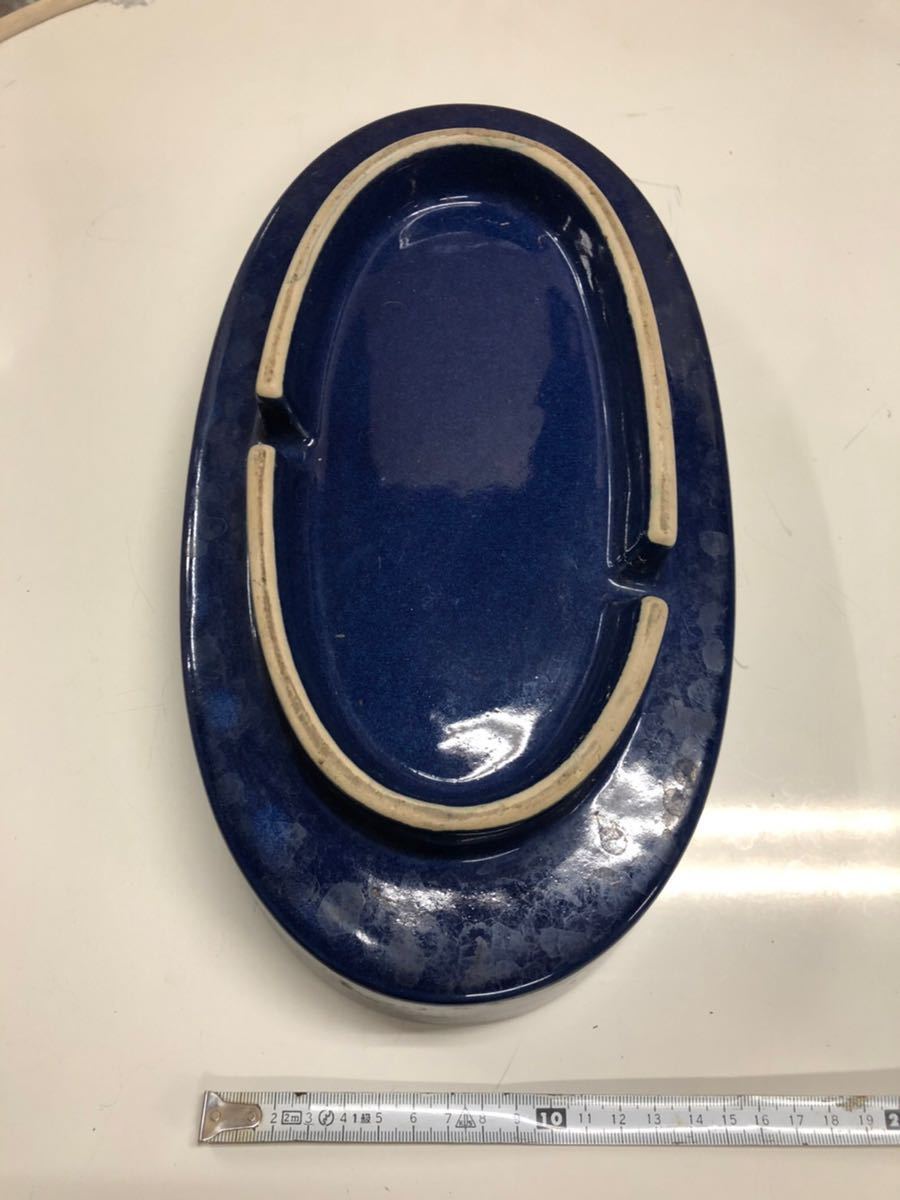 HG518 送料無料　青い浅めのボウル皿　お皿　大皿　鉢　食器　和食器　陶磁器　ブルー_画像4