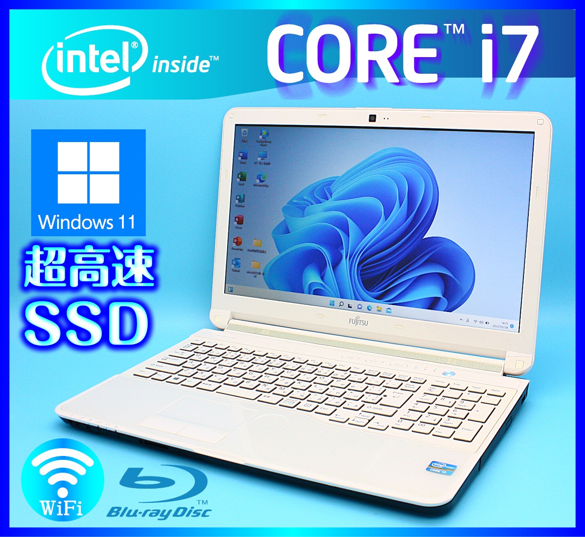  Fujitsu Windows11 Core i7 urban белый Microsoft Office2021 LIFEBOOK 4 core SSD новый товар 512GB 8GB Web камера ноутбук AH53/K