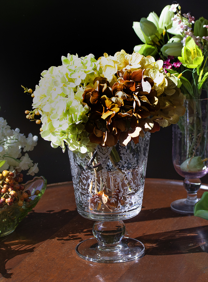 豪華 ティフィングラス クリスタル ジューンナイト メダリオン エッチング 大きい 花瓶 ベース インテリア ビンテージ アンティーク _画像10