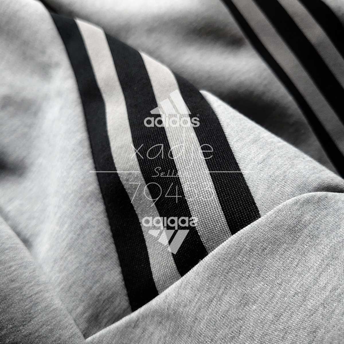 新品 正規品 adidas アディダス 上下セット パーカー スウェットパンツ セットアップ ロゴ 灰 グレー 黒 L_画像5