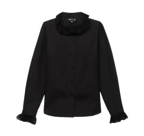 殿堂 新品 agnes アニエスベー 40 黒 フリルカラーブラウス b. 長袖