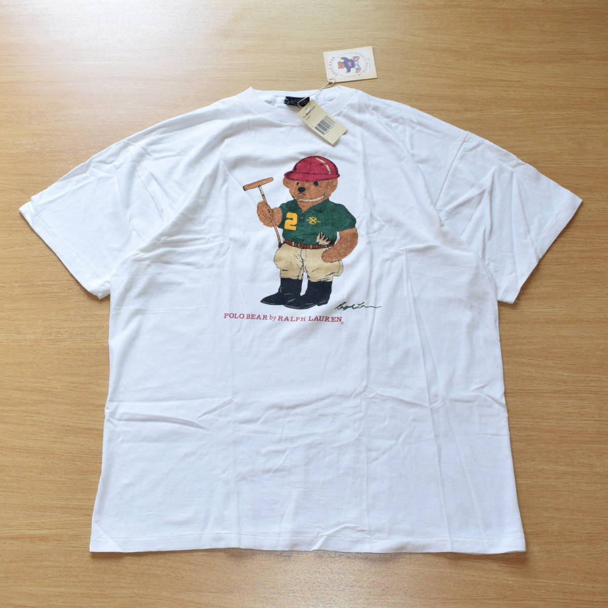 レア！USA製 オリジナル デッドストック！90s Old POLO RALPH LAUREN ラルフローレン ポロベア 92 メンズL Tシャツ 白  古着RRLビンテージ