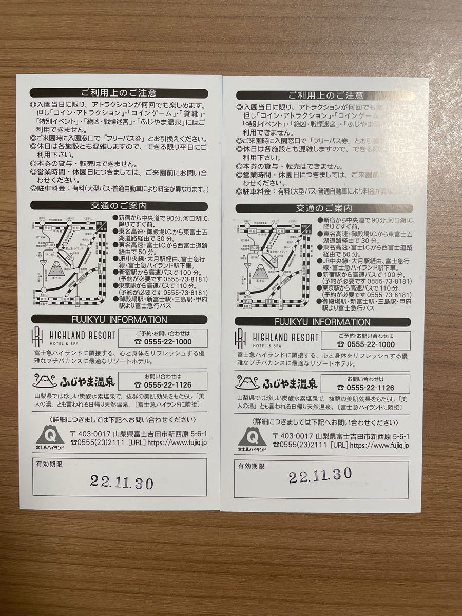 大好き 富士急ハイランド フリーパス 引換券 2枚セット ad-naturam.fr